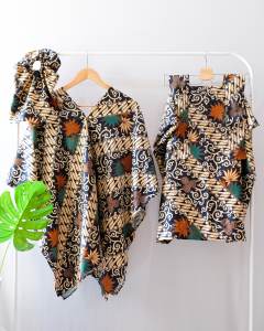 ONE SET BATIK KAFTAN LEBARAN KONDANGAN WANITA SETELAN KAFTAN TUNIK ROK LILIT SETELAN WANITA MODERN BATIK KEKINIAN JUMBO BIGSIZE