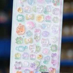 GOUPDO PVC 3D Crystal Stickers Transparent Cartoon Animal Childrens Reward Stickers Cute DIY Crafts Phone Case Decoration Sticker Water Cup Decoration