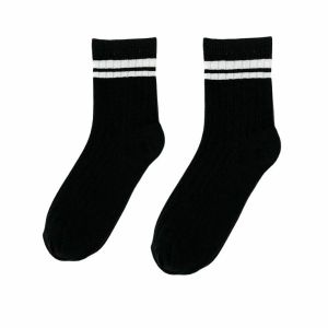 Kaos kaki panjang Letter R 6756 strip garis hitam putih kaos kaki panjang korean style diatas mata kaki kaos kaki mid socks PTT