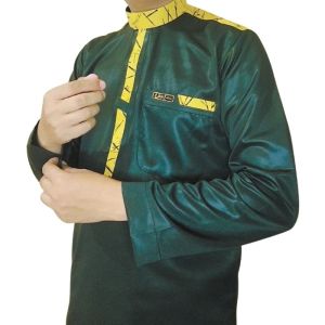 Baju koko pria muslim hitam les full belakang Bahan Saudi premium polyester Alghin Exclusive lengan panjang