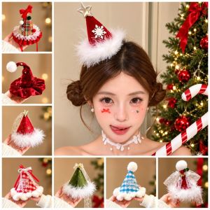 11DDTTII Vải nhung Kẹp tóc Giáng sinh Vải Kích thước nhỏ Kẹp tóc hình mũ ông già Noel Ngọt ngào Trang trí đầu Trang phục cho bé gái.
