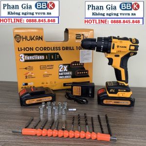 Máy Khoan Pin Hukan 21V KHÔNG CHỔI THAN Tặng Kèm 23 Chi Tiết