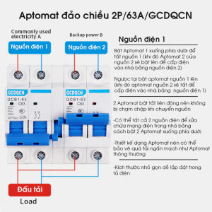 CB đảo chiều 2P 63A GCNQCN - át đảo chiều aptomat đảo chiều cầu dao đảo chiều dạng aptomat