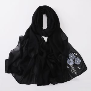 Jifang พู่ระยิบดอกไม้ล้วนทำด้วยมือมีฟองผ้าคลุมไหล่ผ้าชีฟองที่รัดศีรษะ QT18กระจุกตัวผ้าคลุมฮิญาบชาวมุสลิม