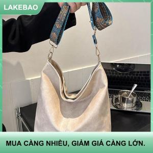 【LAKEBAO】 Túi đeo vai nữ thời trang màu Trơn Cổ Điển Túi đeo chéo xô Dây đeo rộng đơn giản sức chứa cao