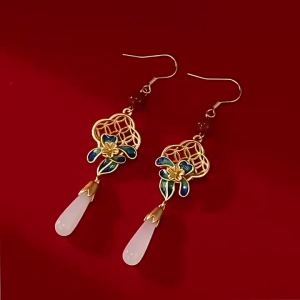 Hoa Tai Ngọc Bích Guochao Hetian Nữ Sơn Men Thủ Công 2021 Hoa Tai Phong Cách Dân Tộc Cung Đình Mới