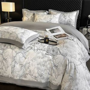 TurTle Light Luxury Retro Style Ice Silk Cool Summer Quilt Four-Piece Set Machine Washable