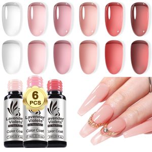Lavender Violets 6pcs Jelly Glitter Gel Set Milky White Pink Light Blue Purple Neutral Colors Long Lasting for Natural Nail Art Design Mani C205