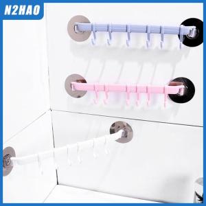N2HAO Blue White Pink Suction Cup Type Hook 6 Rows For Kitchen Bathroom Corner Suspension Without Marks Hanger Hook