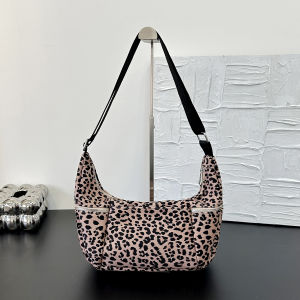 Trendy Leopard ALO White Embroidery Logo Crescent Sling Bag Multi External Pocket Lightweight Water Resistant Daily Commute Workout Travel Shoulder Bag