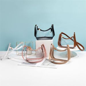 QANGENJU สีลูกอมสี กระเป๋าสะพายไหล่โปร่งใส พีวีซีพีวีซี เล็กๆน้อยๆ ถุงใต้วงแขน ลำลองแบบสบายๆ ซิปมีซิป กระเป๋าถือแบบถือ ผู้หญิงผู้หญิงผู้หญิง