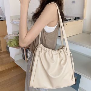 IELGY Ladies Large Capacity Women Casual Cream White Bucket Bag Shoulder Tote Bag