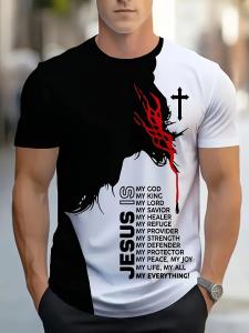 [Local Stock] Christmas Halloween Mens Jesus Pattern 3D Printed Round-Neck T-Shirt Soft and Breathable Casual Street Outdoor Sport Quick-Drying Short-Sleeved Shi