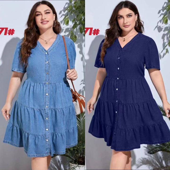 Fashionable elegant plus size denim dress Lazada PH