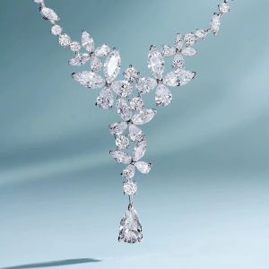 CAMEO Shining Luxury High Carbon Diamond S925 Pure Silver Necklace with Butterfly Flower Irregular Fashion Collar Chain