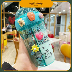 [READY STOCK] Cute Double Drinking Bottle Dual-Use High-Value Separated Straws bottle with straps (2D & 3D Sticker)