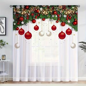 ✨ Vibrant 3D Printed Sheer Curtain/Window Voile/Colorful Window Screen Easy To Install Bedroom Living Room Holiday Decor Gold Star Edge Stylish & Exquisite – 1PC Christmas Series 3D Printed Curtain