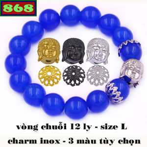 Chuỗi tay thạch anh xanh dương 12 ly Như lai inox VTAXDNLHK12