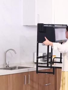 Metallic Dish Cabinet Rack Multi-functional Sink Rack Dustproof Drain Rack With Cabinet Door