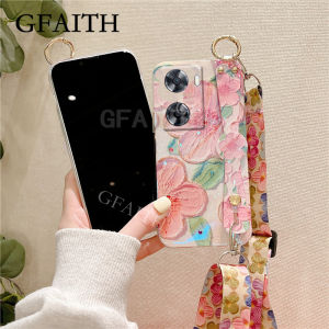[GFAITH] New Peach Blossom Case OPPO A77S OPPO A78 5G A17K A17 A57 4G 2022 /A77 5G /A96 4G /A76 /Reno8 5G/ Reno7 5G /OPPO Reno7 /Reno7 Pro /Reno7 Z 5G Casing Soft Cover Painting Flowers With Wrist Strap Holder + Lanyard
