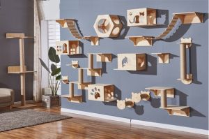 Cat climbing frame wall-mounted solid wood cat litter tree cat wall-type jumping platform grab post plate