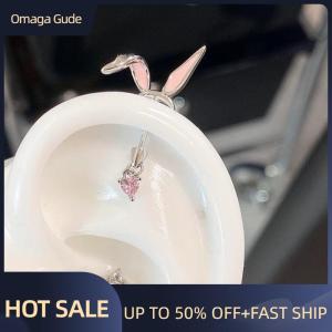 Omaga 1Pcs Cats Ear Shaped Flash Zircon Heart Cross Pendant Ear Bone Nail Earring For Women Trendy Body Piercing Accessories