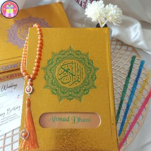ALQuran Cover Emas Premium Custom Nama Terjemah dan Non Terjemah Ukuran A5 Free Kalam & Tasbih Mutiara Premium
