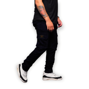 Zweckout label-cargo pants/mens long cargo pants casual PDL slim fit black