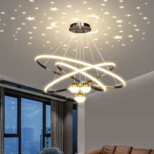 Lampu Gantung Modern LED Lampu Gantung Lingkaran Loteng Ruang Tamu Lampu Proyeksi Langit Berbintang