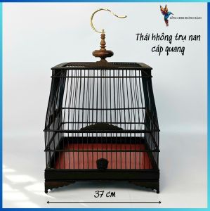 Khung lồng chim chào mào gỗ mun nan cáp quang đen bo góc không trụ tặng full phụ kiện