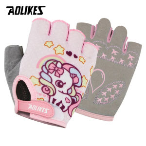 AOLIKES Kids Cycling Gloves Half Finger Skate Child Mountain Bike Bicycle Gloves Sports Gloves for Boys and Girls Children