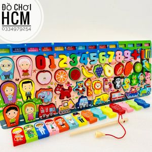 Bộ Bảng Gỗ Câu Cá Và Ghép Hình Học Chữ Số Chữ Cái Phương Tiện cho bé giúp bé phát triển tư duy đồ chơi gỗ thông minh