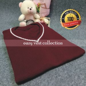 R17MP - Rompi Rajut Pria & Wanita | Warna Merah Maroon Motif Polos Garis Putih | Vest Bahan Premium 100%