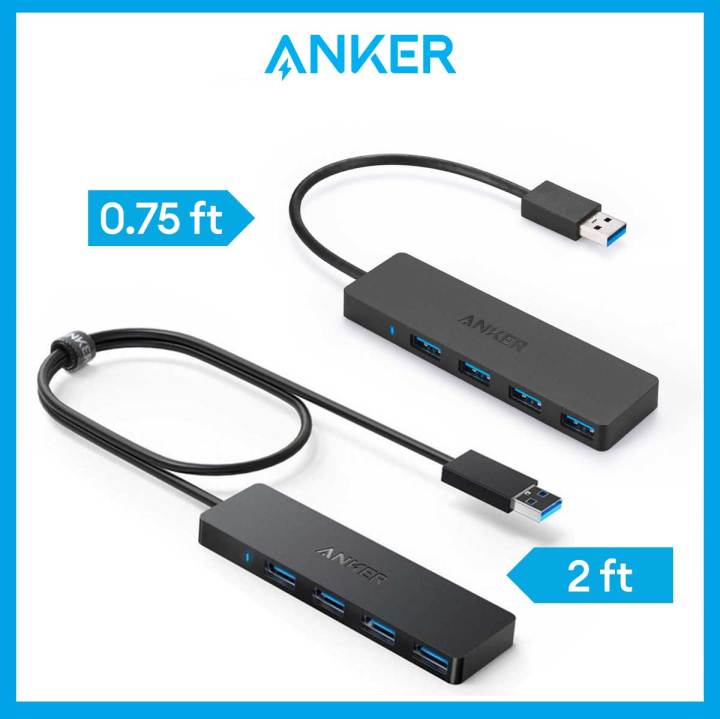 Anker ultra slim 4 port usb 3 0 data hub 0 75ft 2ft extended cable
