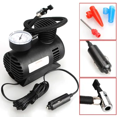 Compressor Angin Portable Elektrik Hitam 100-150 PSI dengan Adaptor Lighter Converter 220V AC ke 12V DC untuk Mobil & Bus