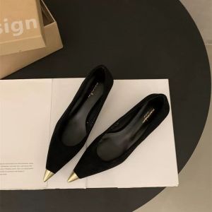 [Free Shipping] Retro-Style Metallic Shallow-Toe Pumps New Spring/Autumn Collection Elegant Suede Pointed-Toe Stiletto Heels