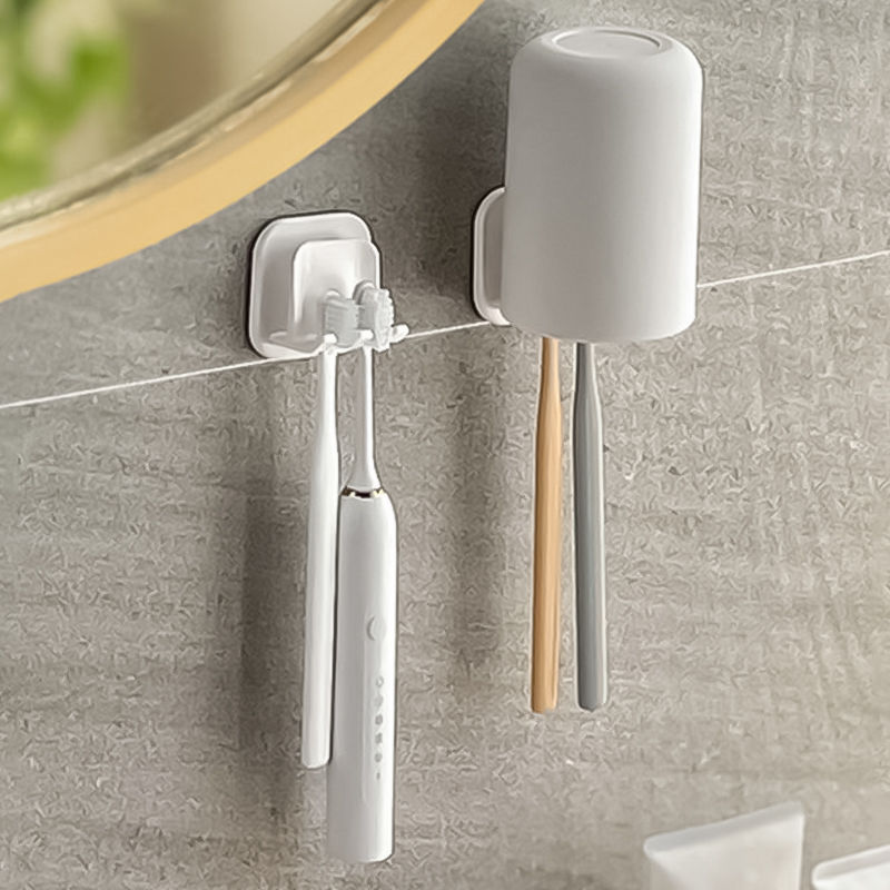 Japanese Style Toothbrush Holder Wall Mounted Non-Porous Bathroom Simple Tooth Cup Holder