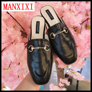 MANXIXI Brand Korean Version Mules Sandals Leather Shoes Flat Slippers Simple Solid Color Shoes For Women (35-40 Size)
