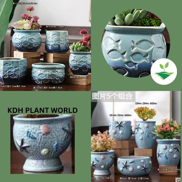 KDH Flower Plant Ceramic High Pot Plant Garden Succulent Cactus Pot Ins ...