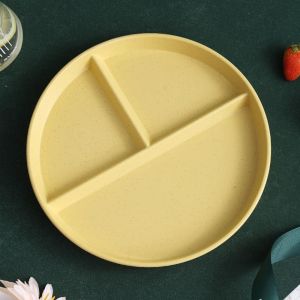 ROLL Eco-Friendly Wheat Straw Divided Plate Three-Compartments Anti-fall Plastic Baby Tableware Eco-Friendly Reusable Children Dishes Household