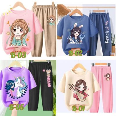 Bộ Đồ Thun Cotton Cho Bé Ngắn Tay Quần Dài Bộ Áo Cộc Quần Dài In Họa Tiết + Quần Dài Xinh Xắn Dành Cho Bé  ''' MÃ B'''