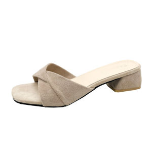 [Free Shipping] New Style Slip-On Chunky Heel Fashion High-Heeled Sandals For Women Korean Version Summer Slippers For Women