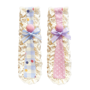 RUUANY Contrasting Fabric Patchwork Lace Headband Openwork Lace Trim Bow Paste Headband Cute Reusable Hair Holder Kids