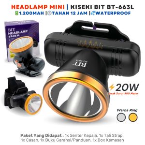 HeadLamp LED Mini Cas Portable Waterproof KISEKI BIT BT-663L 20 W | Senter Kepala KISEKI 20 Watt Cahaya Putih Baterai 1200mAh Tahan Hingga 15 Jam | TOKO SINAR AUDIO