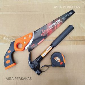 PAKET HEMAT 3 ITEM !!! GERGAJI KAYU/DAHAN/RANTING/BAMBU 12 DAN 16 INCH + PALU 8 OZ+ METERAN