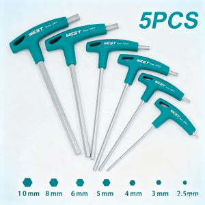 T-handle Hex Key Set 5PCS 2.5mm-10mm Stainless Steel Torque Wrenches for Furniture Assembly