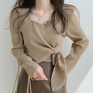 Korean Style Plain Shirt for Women Casual Long Sleeve Blouse Top