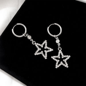 Fashionable Ring Gift 爆闪满钻五角星链条耳钉耳坠女精致高级感耳环小众个性设计耳饰品
