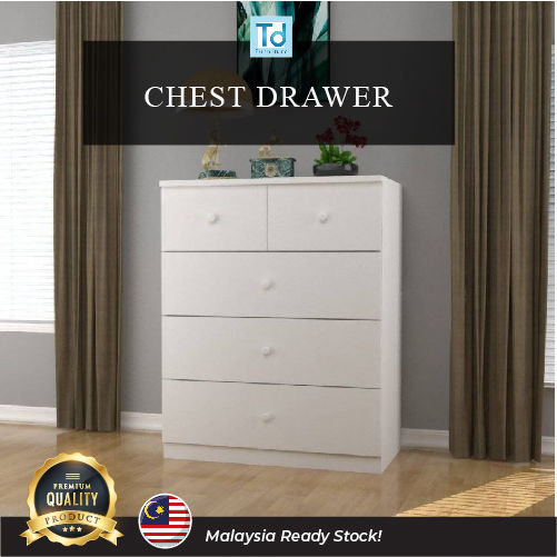 Modern Chest Drawer Dresser with 5 Drawers, Clothing and Items Storage  Organizer for Home, Bedroom, Hallway, Entryway, Living Room Closet, Laci  Baju L80 x D40 x H100cm