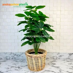 Pohon Hias Tanaman Artificial Anubias X18 Semilatex Artificial Cover Keranjang Rotan Bulat Pajangan Dekorasi Studio Aesthetic